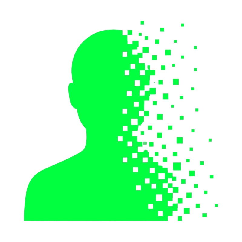 The Ghost Protocol mark: a silhouette dissolving into pixels